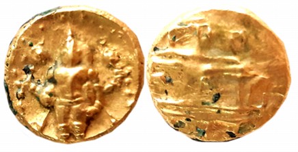 Vijaynagar Empire, Srirangaraya I, Gold Varaha- Hon, 3.44g, Obv: Lord Venkateshwara standi