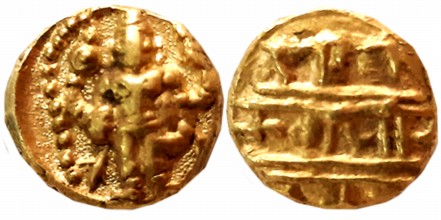 Vijaynagar Empire, Srirangaraya I, Gold Varaha- Hon, 3.40g, Obv: Lord Venkateshwara standi