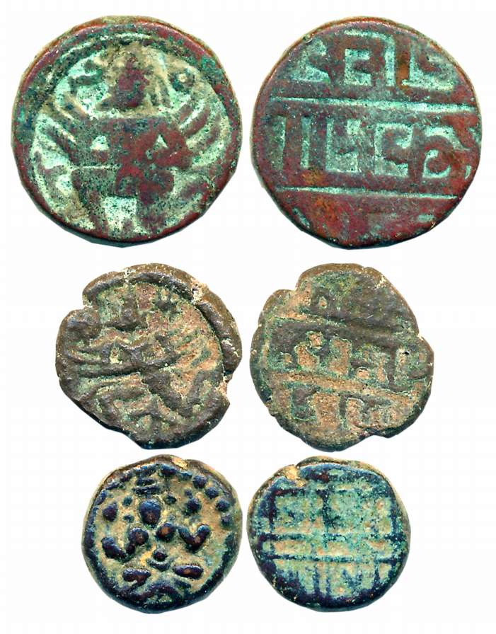 Vijaynagar Empire, Copper (3), 10.83g, 3.20g, 3.03g, Krishnadevaraya (2) & Mysore (1). Ver