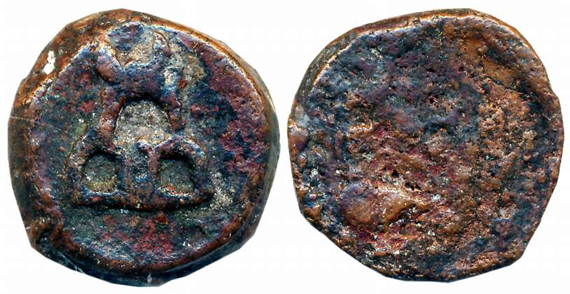 Ancient Deccan, Uninscribed Cast Copper, 10.27g, Uniface, Three arched hill and surmounted