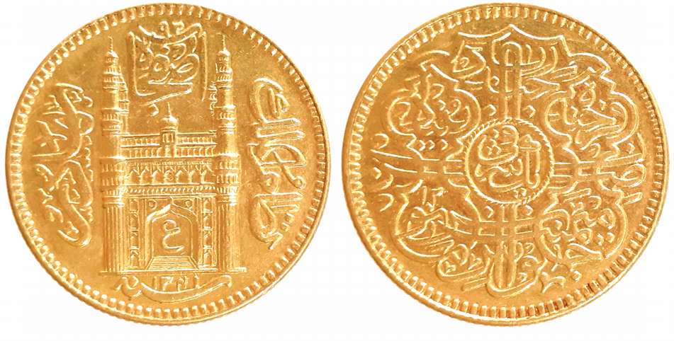 Mir Usman Ali Khan, Gold Ashrafi, 11.12g, Farkhanda Bunyad Mint, AH 1341/ RY 12 (Date not 