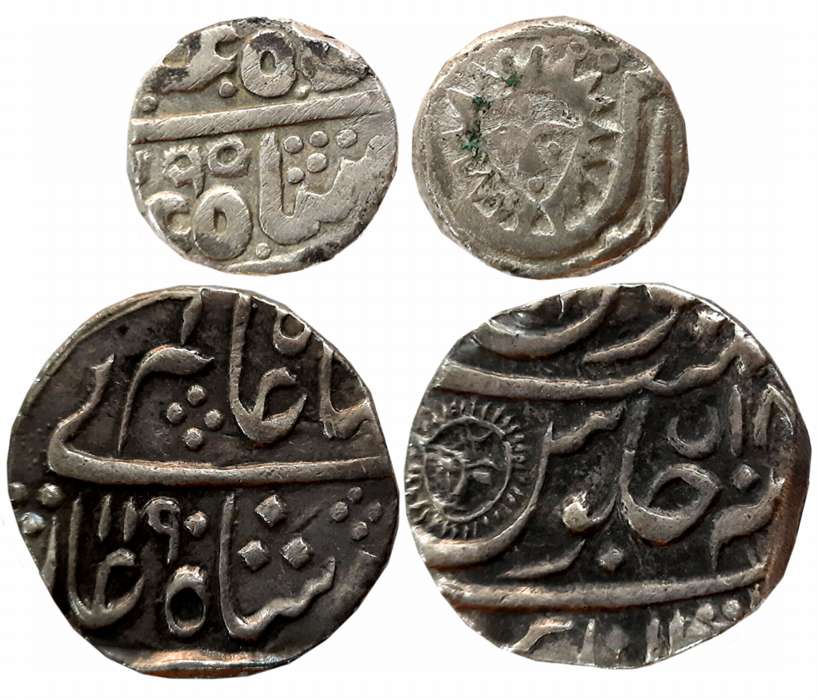 Ahalyabai Holkar, Silver (2), 11.29g, 4.98g, Rupee & 1/2 Rupee, Malharnagar Mint, in name 