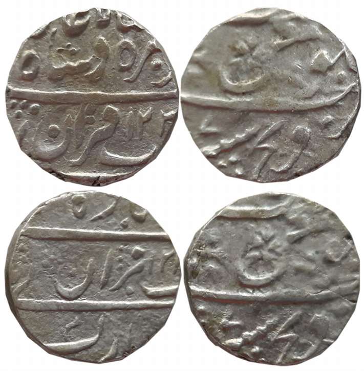 Silver Rupees (2), 10.82g, 10.77g, Sironj Mint, in the name of Muhammad Akbar II (KM# C# 6