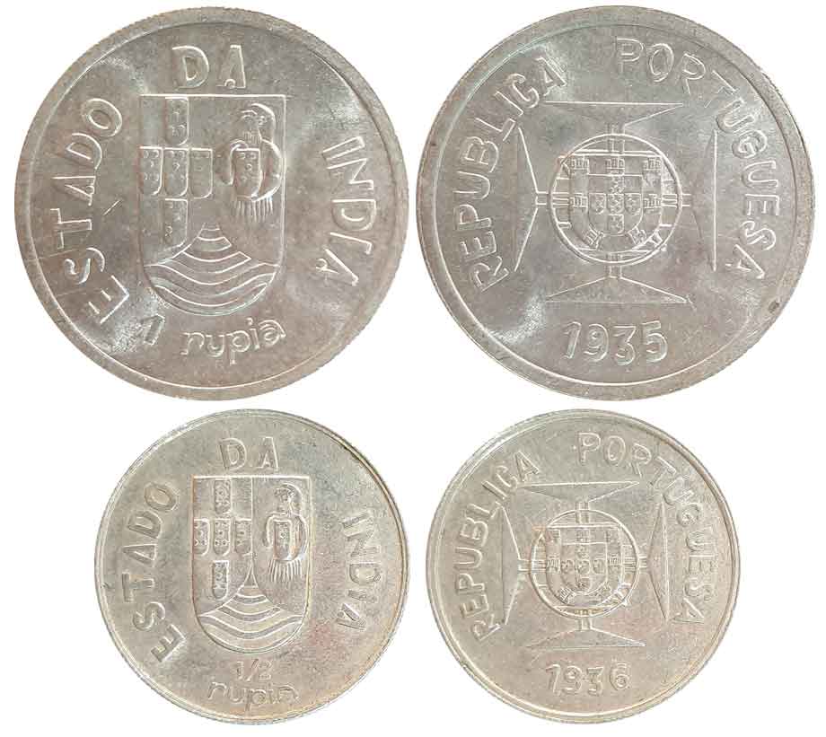 Republic, Silver (2), Rupia & 1/2 Rupia, 11.78g, 5.94g, 1935, 1936, Obv: Shileld on lined 