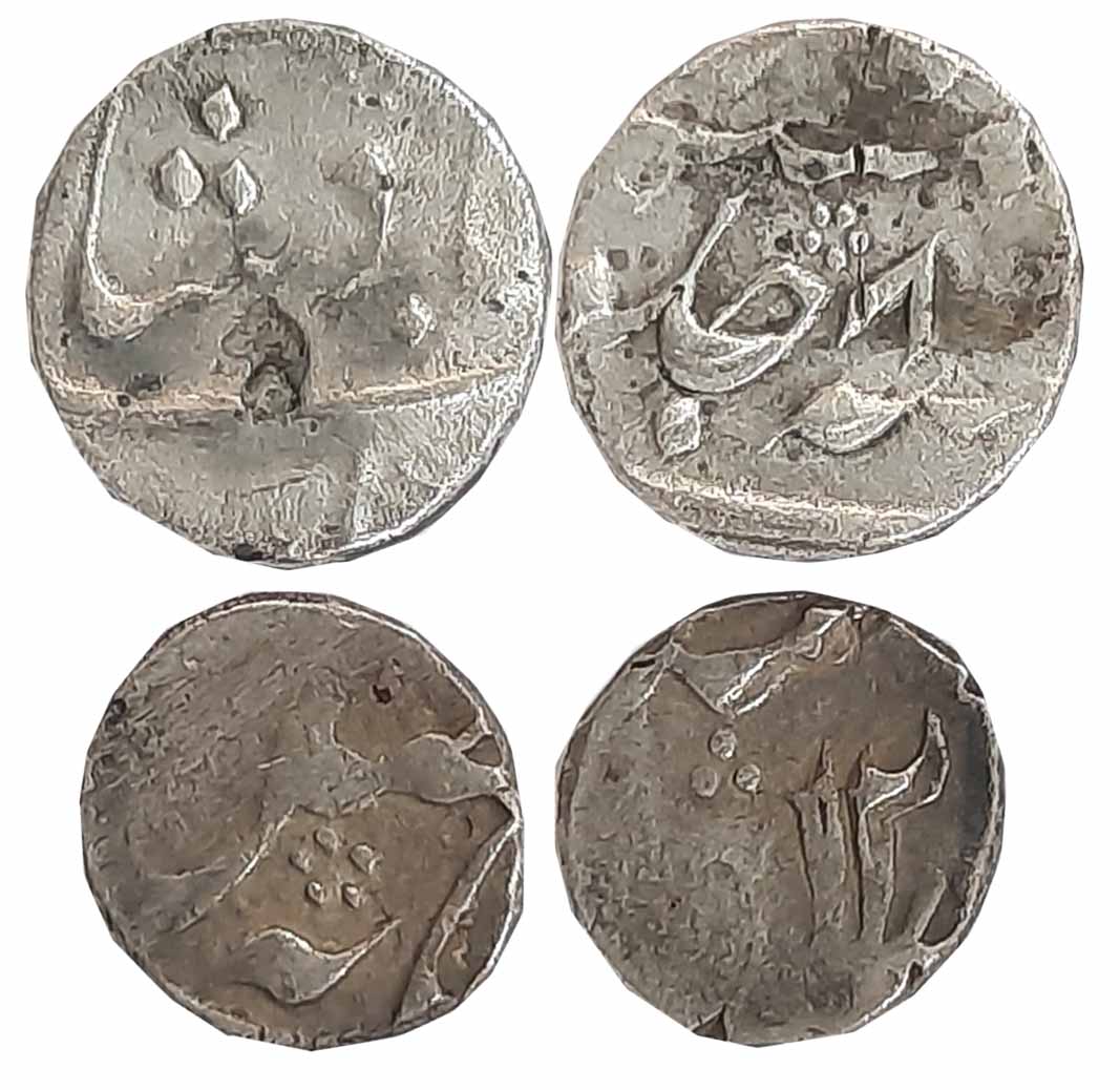 Murshidabad, Silver (2), 1/4 Rupee, 2.84g, RY 8 & 1/8 Rupee, 1.43g, RY 12, in the name of 