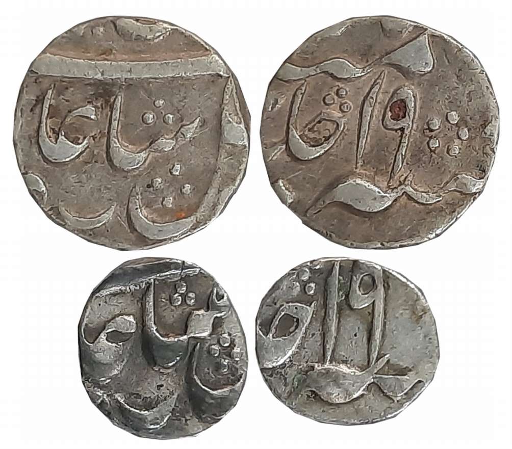 Murshidabad, Silver (2), 2.86g, 1.42g, 1/4 Rupee & 1/8 Rupee, in the name of Shah Alam II,