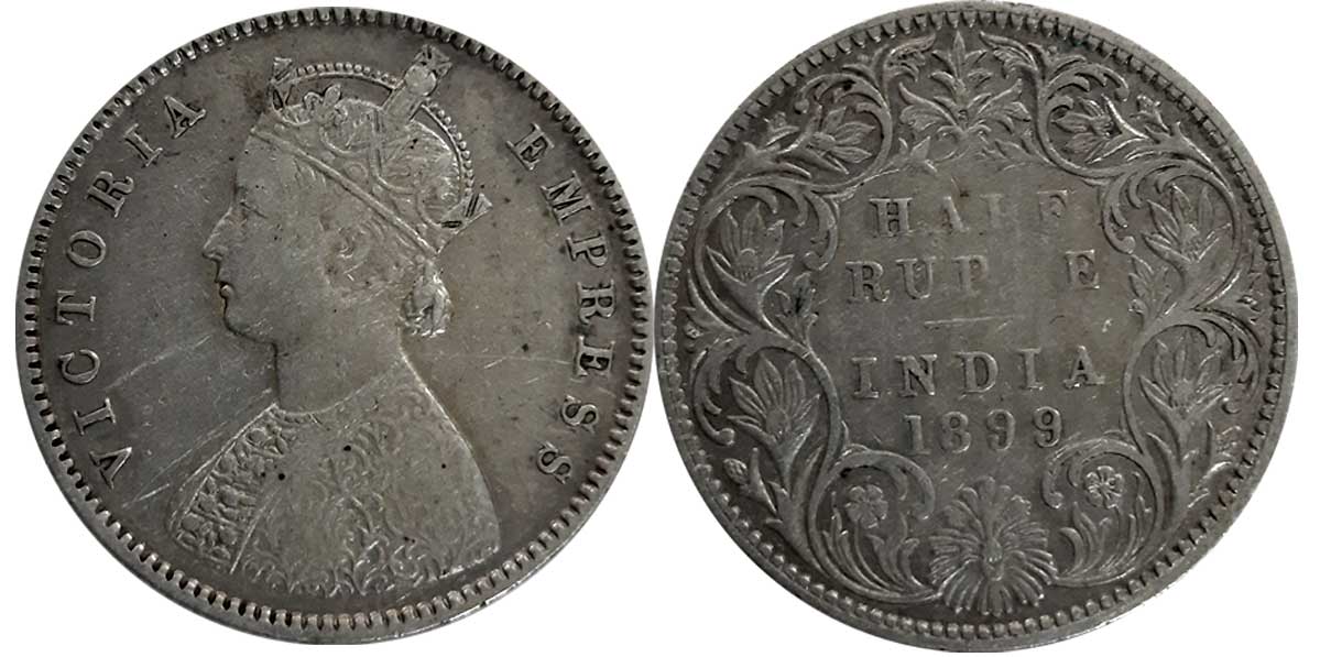 Victoria Empress, 1899, Silver, 1/2 Rupee. About Very fine.