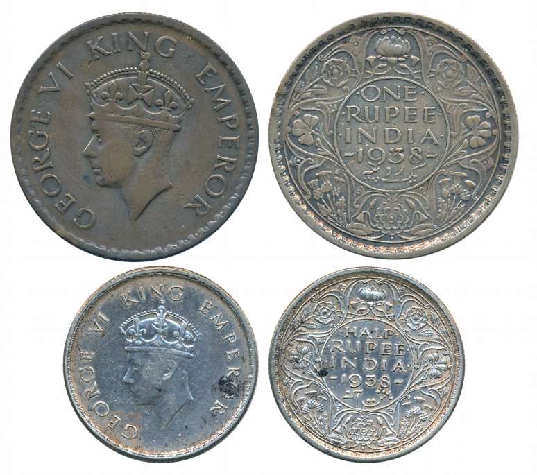 George VI, 1938, Silver (2), Rupee & 1/2 Rupee. Very fine to very fine+. 2 coins.