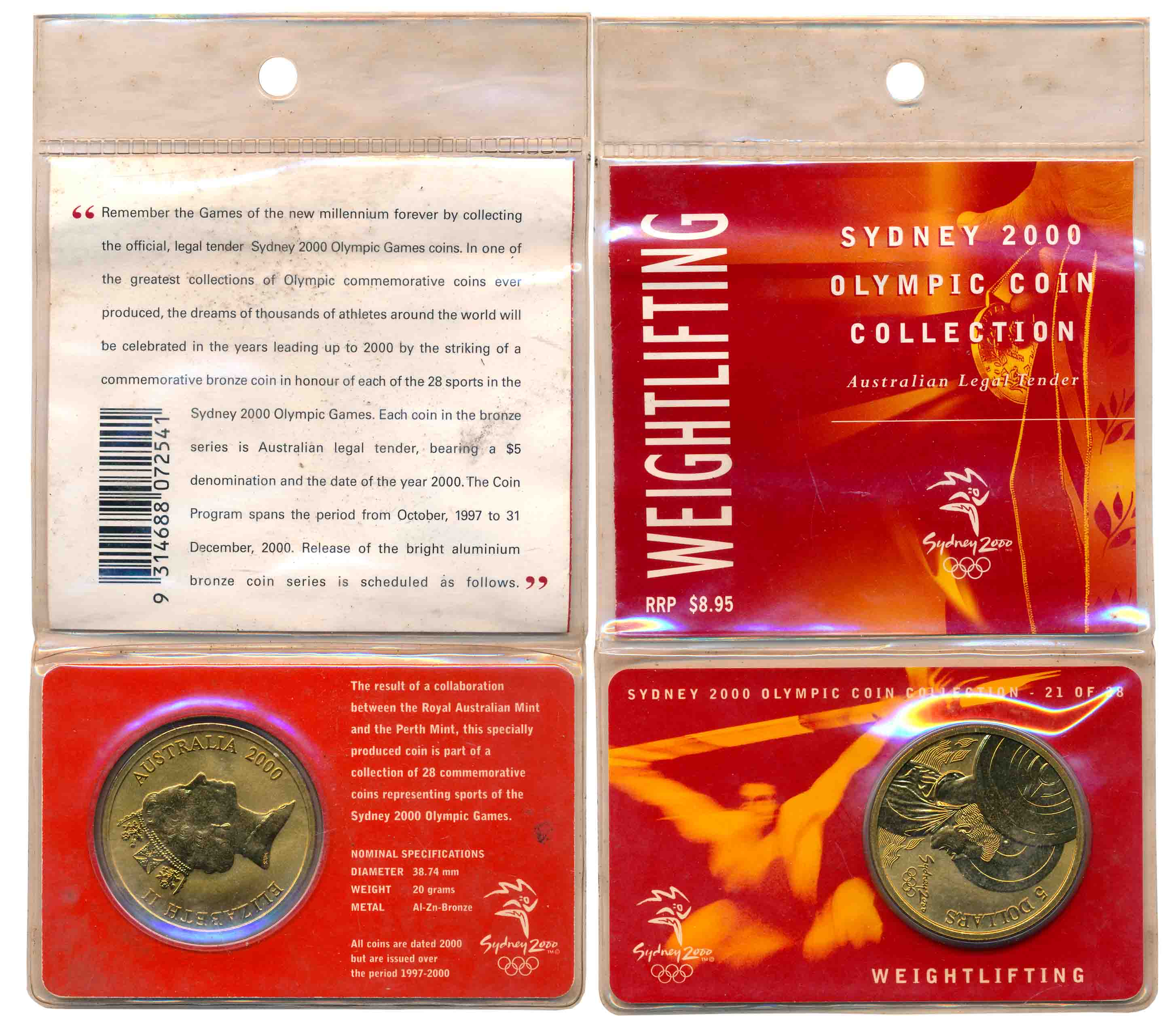 Australia, Elizabeth II, Aluminium Bronze, 5 Dollars, 2000, “Sydney 2000 Olympics - 21 – W