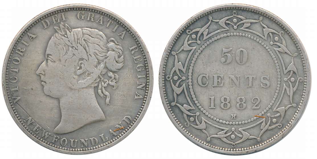 Newfoundland, Victoria Queen, Silver 50 Cents, 11.56g, 1882, Obv: The portrait of Queen Vi