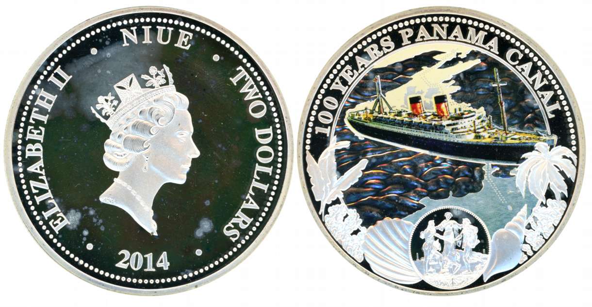 Niue, Silver clad Copper, Proof, 2 Dollar, 50.00g, 2014, Panama Canal Centenary Commemorat