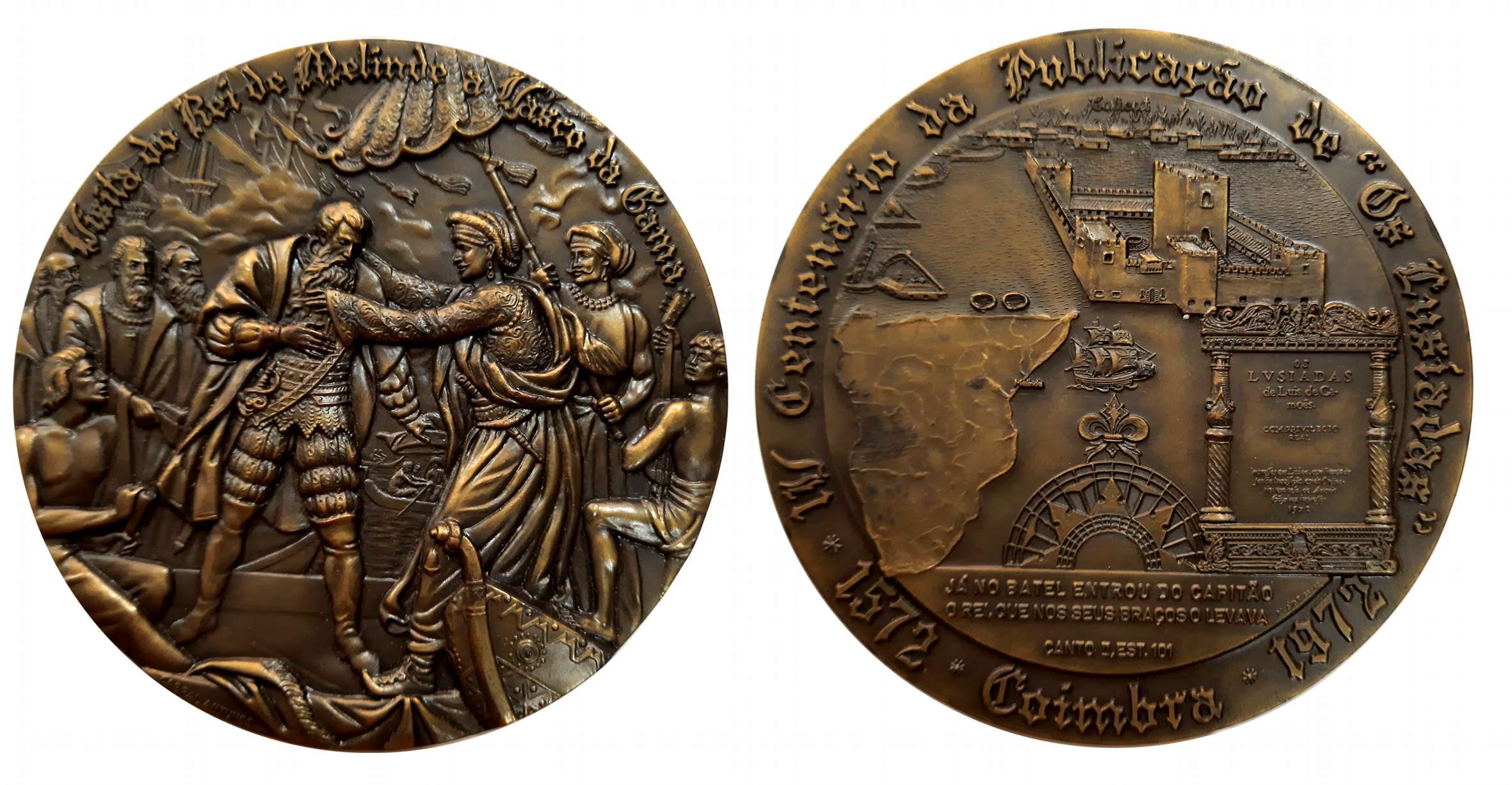 Portuguese- Vasco da Gama, Heavy Bronze Medallion, 271.68g, 1972, Obv: Scene of Vasco Da G