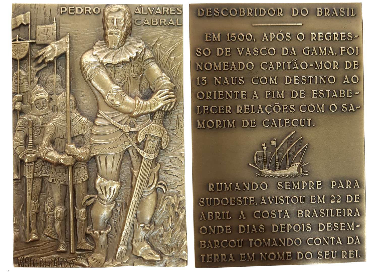 Portuguese- Pedro Alvares Cabral, Heavy Bronze Medallion, 186.20g, Obv. Cabral Standing, R