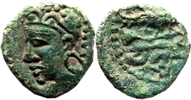 Guptas,Chandra Gupta II, Copper, 1.32g, Obv: Beautiful depiction of King’s bust facing lef