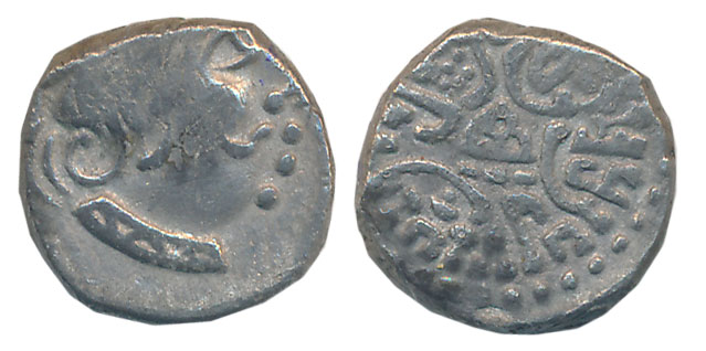 Traikutakas, Vyagharasena, Silver Drachm, 2.06g, Obv: Bust of the king facing right wearin