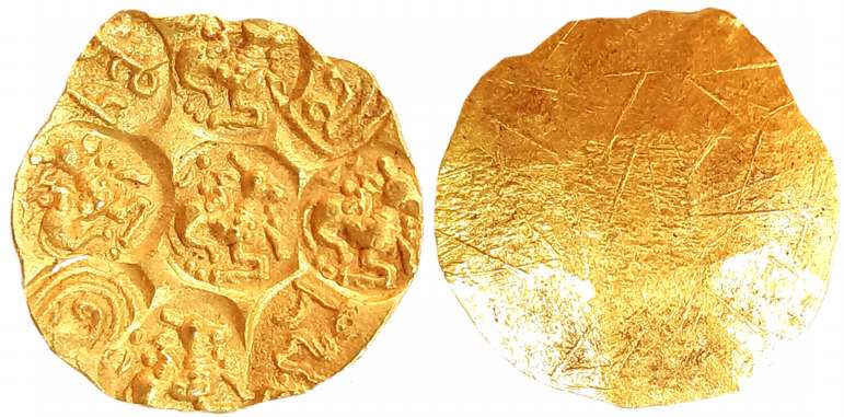 Nolambas, Nanni Nolamba, Gold Gadyana, 3.82g, Uniface, 5 x Nandi- Humped Bull recumbent to