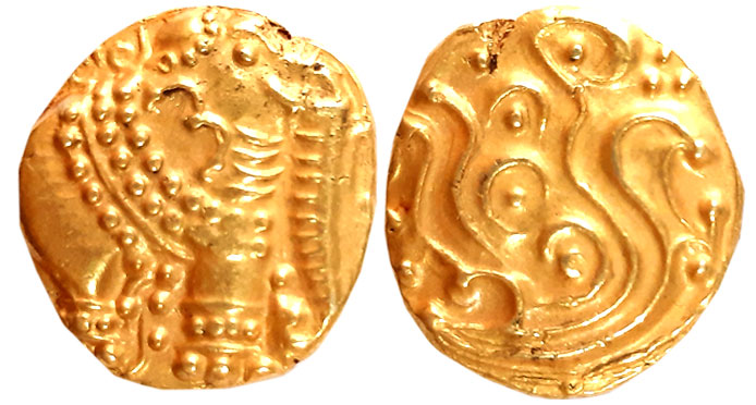 Gangas of Talakadu, Gold Gajapati Varaha, 3.91g, Obv: An ornate Elephant standing to right
