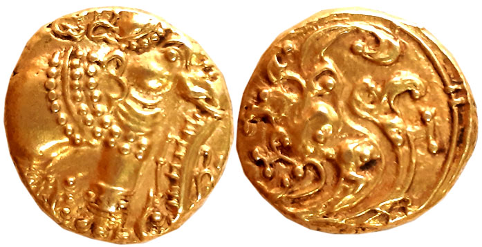 Gangas of Talakadu, Gold Gajapati Varaha, 3.84g, Obv: An ornate Elephant standing to right