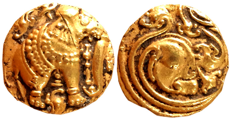 Gangas of Talakadu, Gold Gajapati Varaha, 3.83g, Obv: An ornate Elephant standing to right
