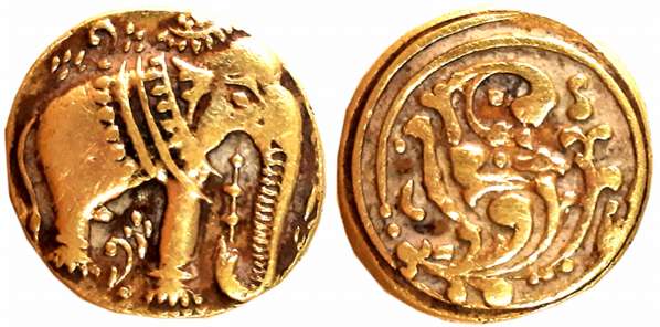 Gangas of Talakadu, Gold Gajapati Varaha, 3.74g, Obv: An ornate Elephant standing to right