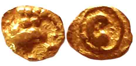 Gangas of Talakadu, Gold Haga, 1/4 Fanam, 0.08g, Obv: Elephant standing and facing right, 