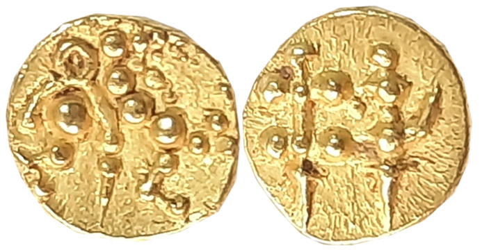 Chalukyas of Kalyana, Gold Fanam, 0.39g, Obv: Lion standing facing left with raised paw, R