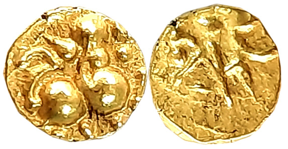 Chalukyas of Kalyana, Gold Fanam, 0.37g, Obv: Lion standing facing right with raised paw, 