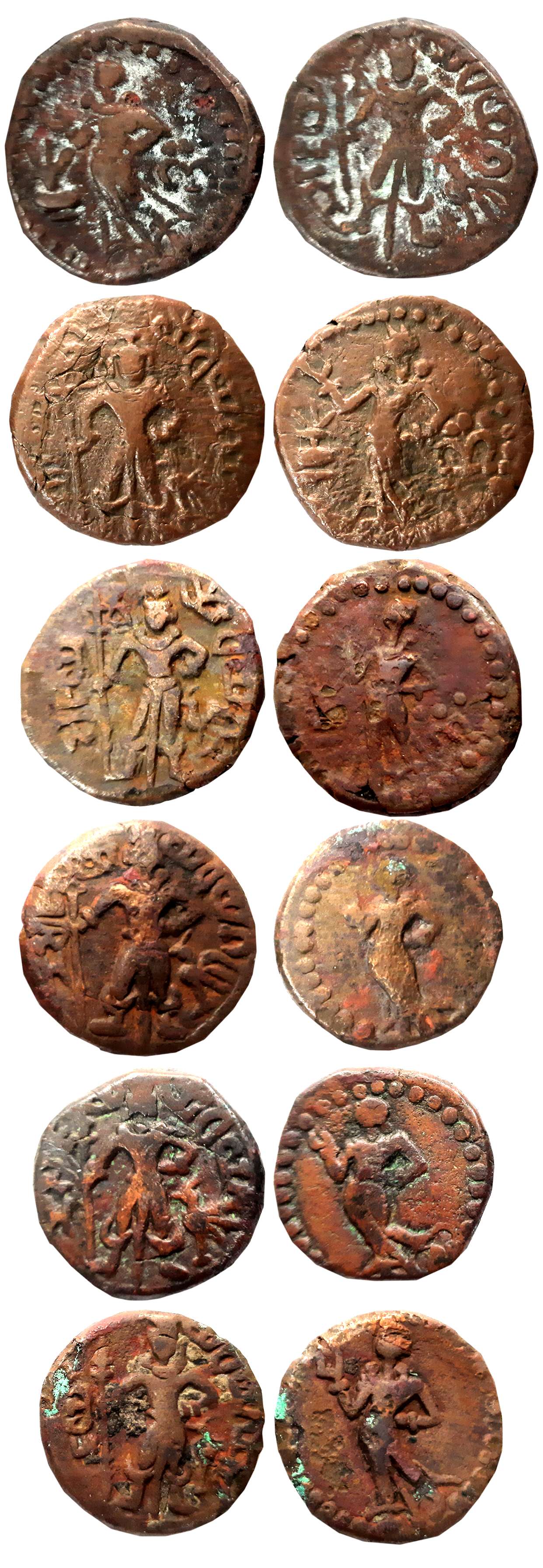 Ancient Tribal, Yaudheyas, Copper (6), Obv: Lord Kartikeya standing with Peacock, Brahmi l