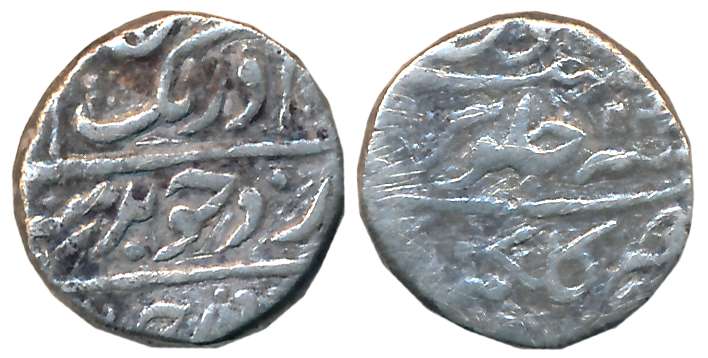 Aurangzeb, Silver 1/4 Rupee, 2.72g, Golkonda Mint, RY 24 (KM# 293.1). Fine.