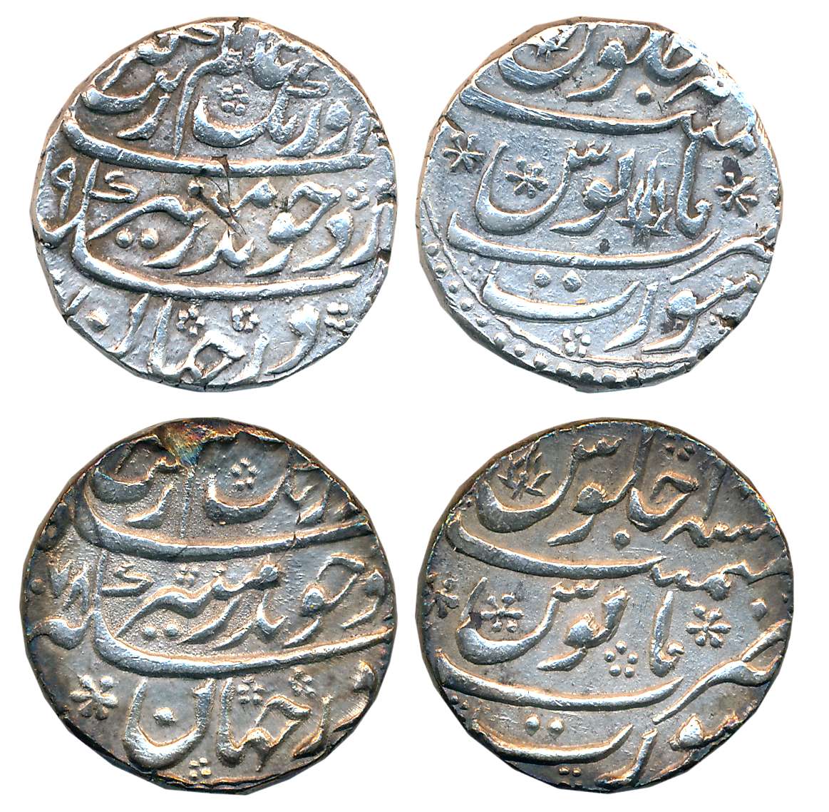 Aurangzeb, Silver Rupees (2), 11.43g, 11.42g, Surat Mint, AH 1078, AH (107)9 (KM# 300.86).