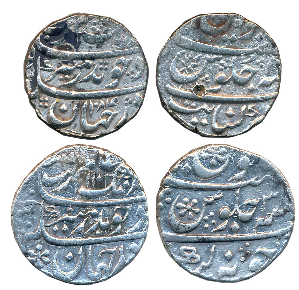 Aurangzeb, Silver Rupees (2), 11.50g, 11.31g, Khambayat Mint, AH 1084/ RY 2X (KM# 30.51) &