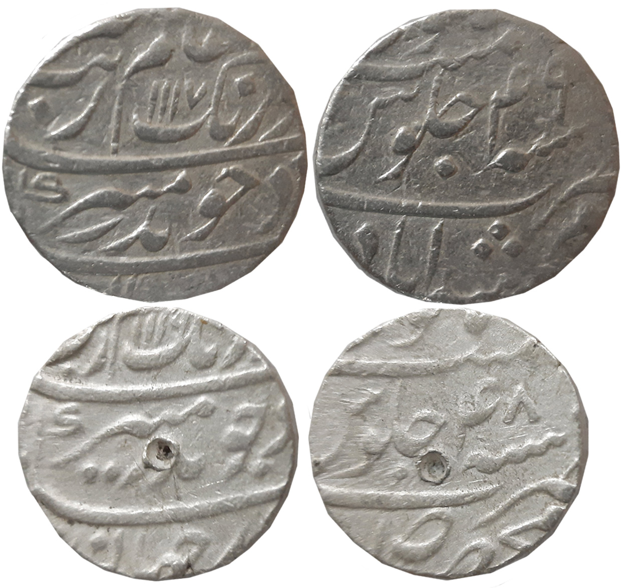 Aurangzeb Silver Rupees (2), 11.57g, 11.60g, Makhsusabad Mint, AH 1116/ RY 48 (KM# 300.58)