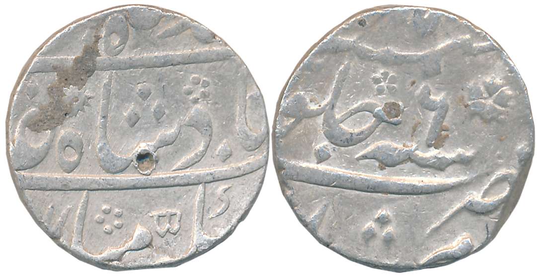 Muhammad Shah, Silver Rupee, 11.58g, Murshidabad Mint, RY 6 (KM# 436.46). Very fine.