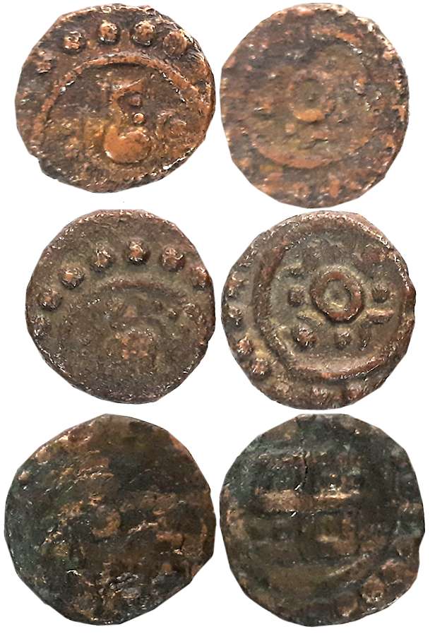 Copper, Thira Cash (3), 1.02g, 1.16g, 1.18g, different varieties. Very fine to very fine+.