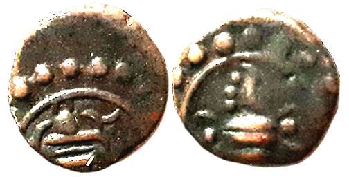 Swati Thirunal Rama Varma, Copper Cash, 0.52g, Obv: Obv: Shivlinga, Numeral 1055 below, Re