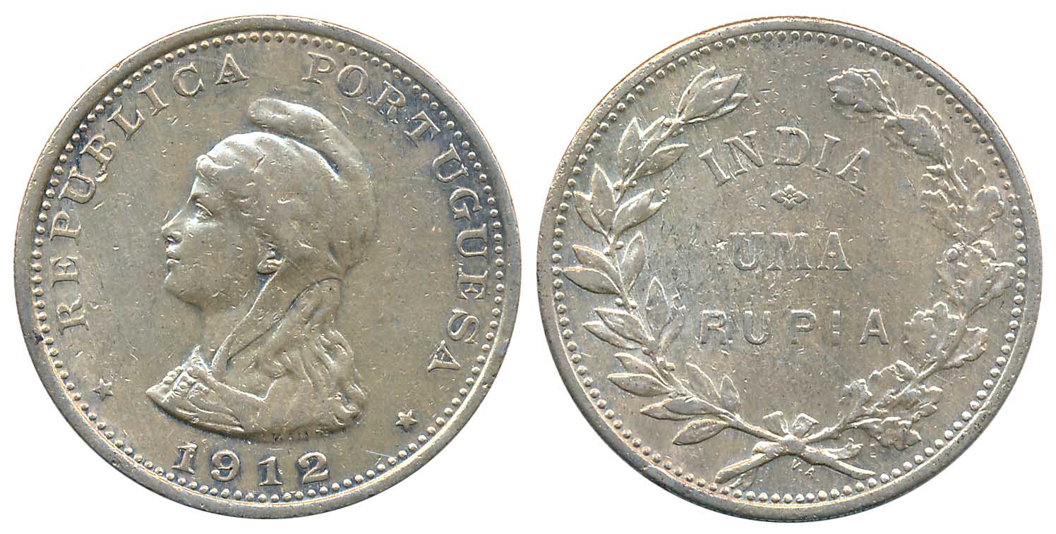 Silver Rupee, 1912, Obv: Liberty head to left, Rev: Denomination within wreath (KM# 18). V