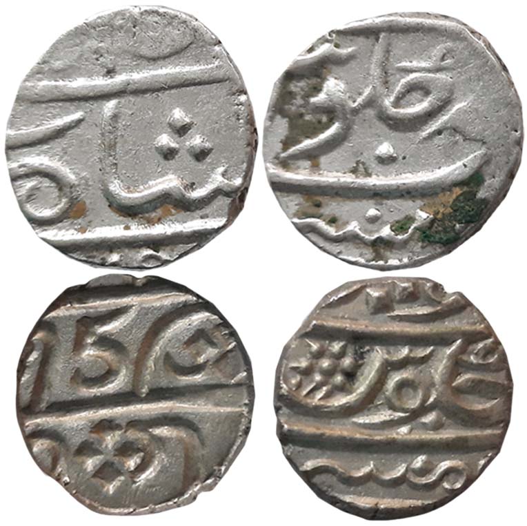 Silver 1/5 Rupees (2), 2.25g, 2.28g, “Tellicherry” issue, in the name of Alamgir II Normal