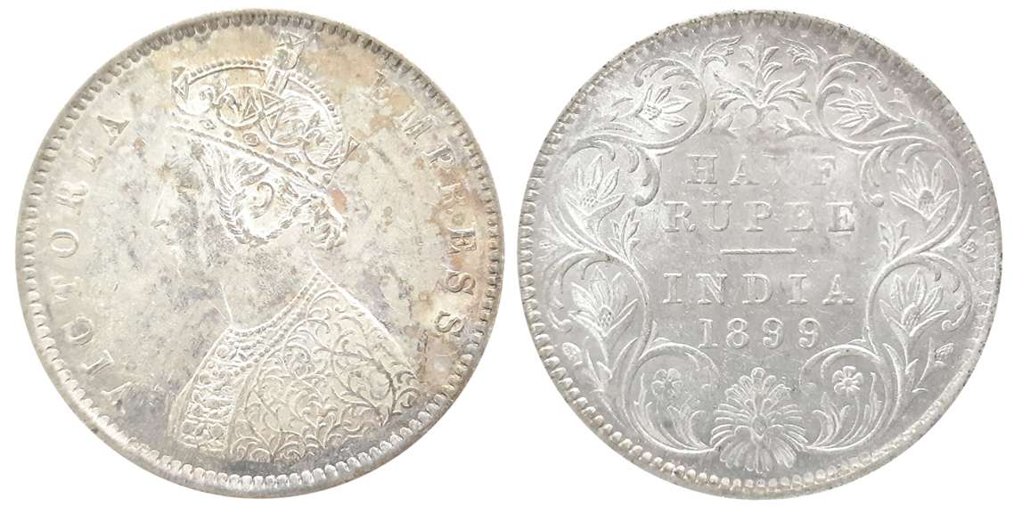 Victoria Empress, Silver 1/2 Rupee, 1899, Bombay Mint, A/I (Prid# 307). About uncirculated