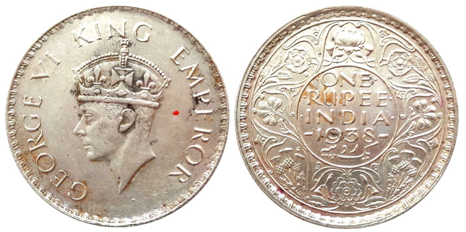 George VI, Silver Rupee, 1938, Bombay Mint, without Mint mark (Prid# 233). Very fine.