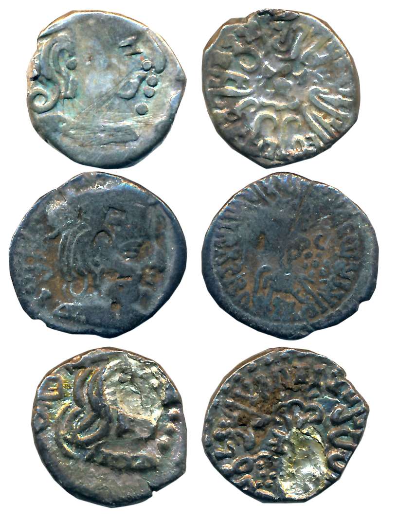 Silver Drachma (3), 1.93g, 1.62g, 1.36g, Western Kshatrapas (1), Guptas (2). Very fine to 