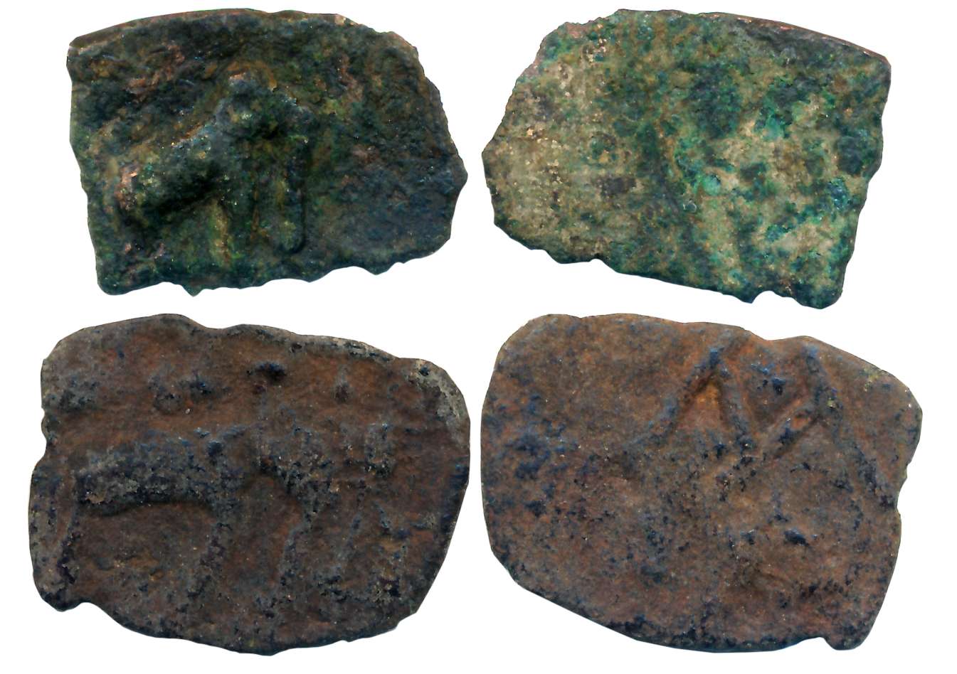 Sangam age Pandyas, Copper (2), 3.91g, 3.48g, Obv: Elephant to left, Rev: Stylised Fish. A