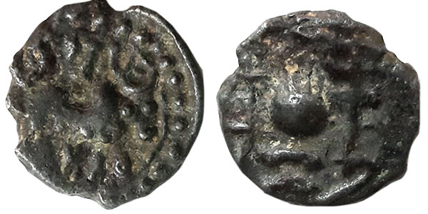 Vishnukundin, Khandesh region, Sri Swamiraj, Copper Base Alloy, 1.00g, Obv: Bull facing ri