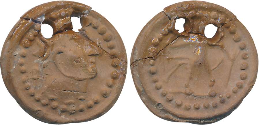 Roman imitation Terracotta seal- (c. 1st cen.), 1.07g, Roman Type bust to right surrounded