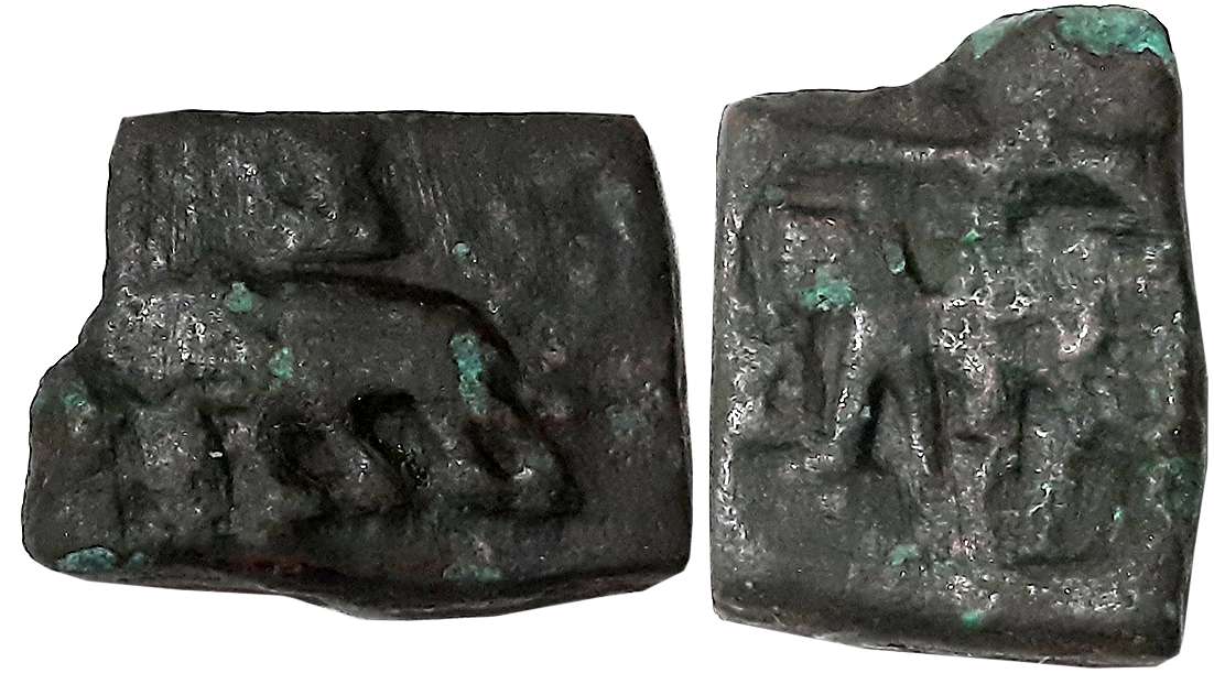 Taxila, Copper Drachma, 9.31g, Pushkalawati region, Obv: Lion to left facing hill, Rev: El