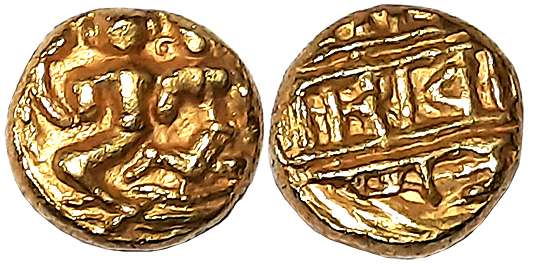 Vijaynagar Empire, Sadashivraya, Gold Varaha- Hon, 3.42g, Obv: Lord Shiva and Parvati seat