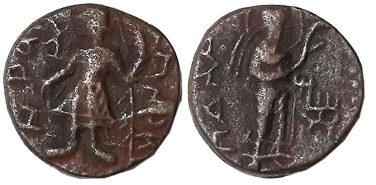 Kushana, Kanishka, Copper, 4.06g, “Jammu” series, Obv: King stand facing, head to left wit
