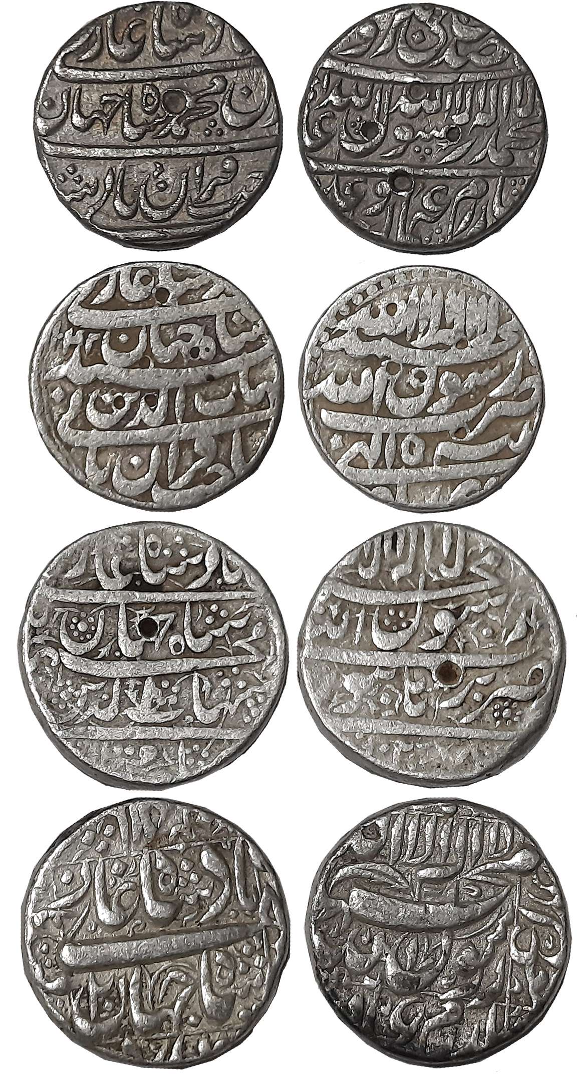 Shah Jahan, Silver Rupees (4), Burhanpur Mint, AH 103X (KM# 224.8), Patna Mint, AH 1042/ R