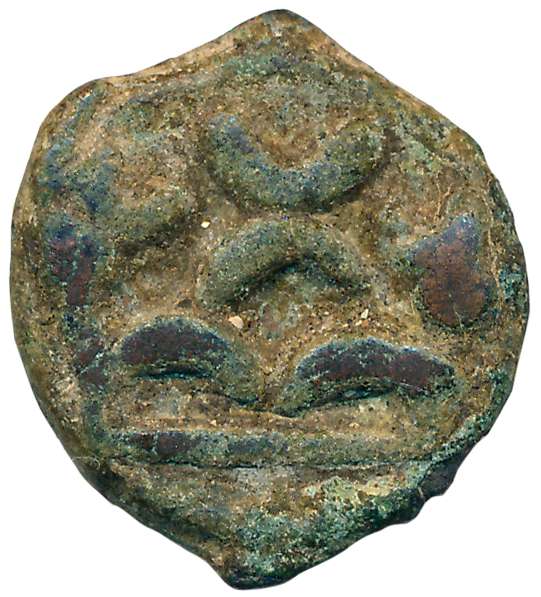 Ancient Deccan, Uninscribed, Cast Copper, 5.99g, Uniface, three arched hill flanked by tau