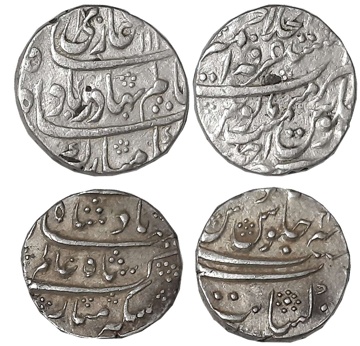 Shah Alam, Silver Rupees (2), 11.42g, 11.55g, Mustaqir Khilafat Ajmer Mint, AH 111(9)/ RY 
