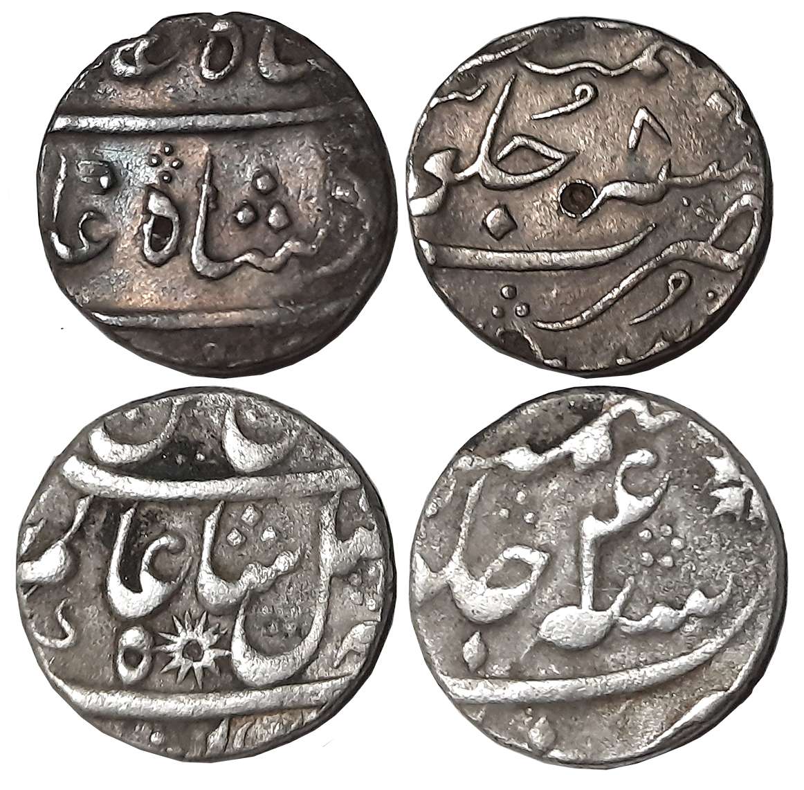 Shah Alam II, Silver Rupees (2), 11.37g, 11.43g, Murshidabad Mint, RY 4, 8 (KM# 660). Very